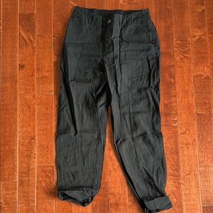 Black Cargo Pants with Drawstring Waist and Cuffed Ankles